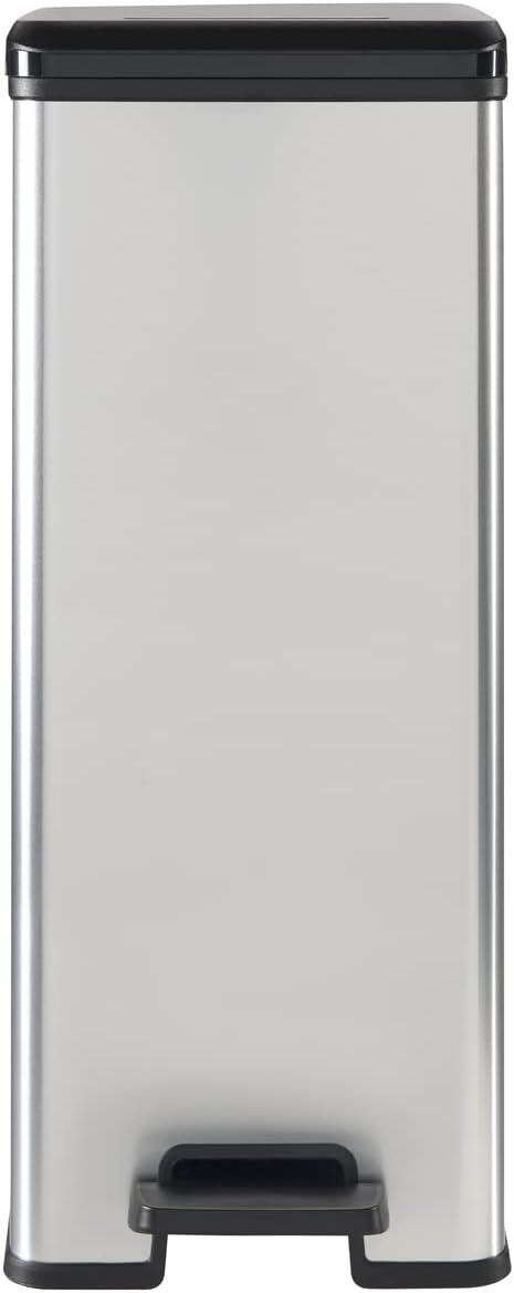 Curver - Poubelle slim à pédale 40L, finition acier, couvercle avec...