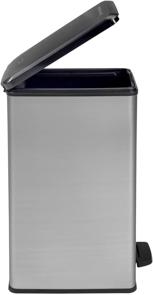 Curver - Poubelle slim à pédale 40L, finition acier, couvercle avec...