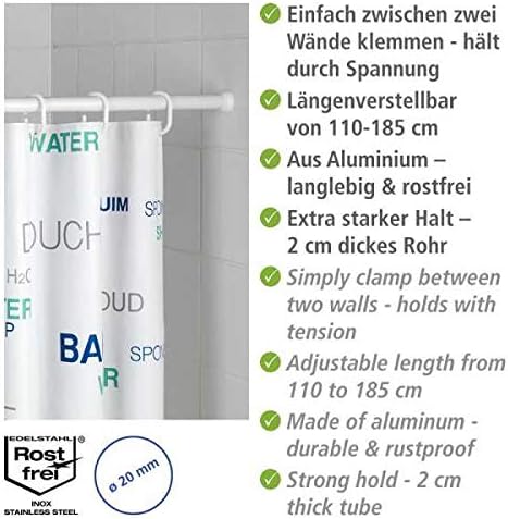 WENKO Tringle à rideau de salle de bain télescopique blanche 110-185...