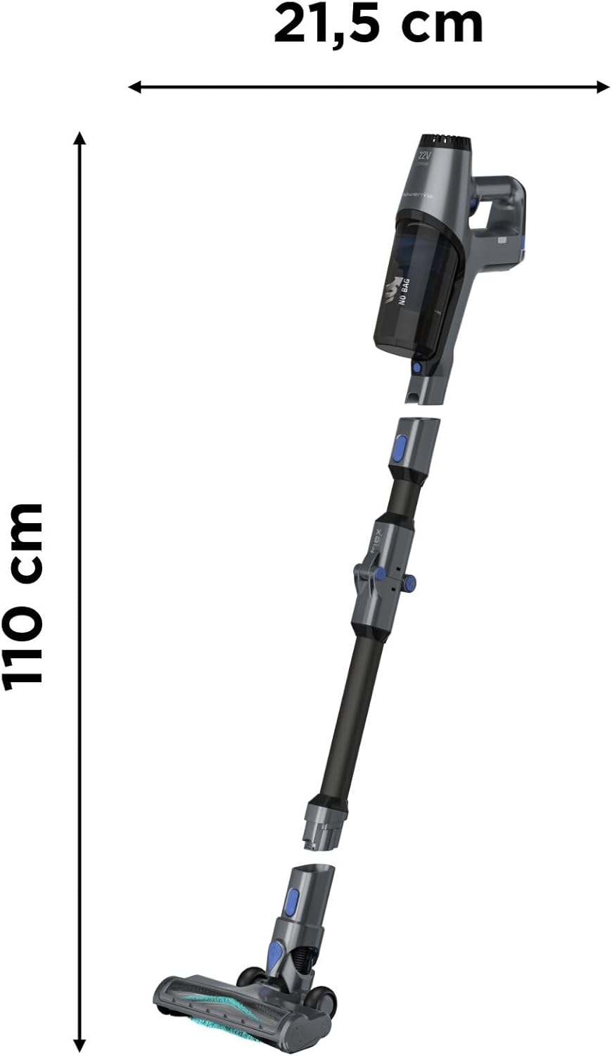 Rowenta XPert 3.60 Flex RH6971 - Aspirateur balai sans fil, avec 3 fonctions en 1, autonomie 45 minutes, batterie lithium, tube flexible, accès facile du sol au plafond
