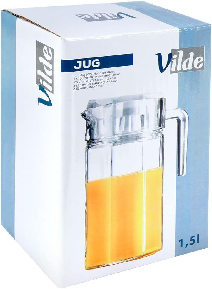 VILDE Glaskaraffe mit Deckel und Ausgießer | 1,5 litre | Karaffe Krug...