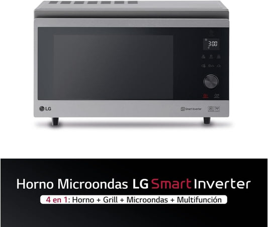 LG MJ3965ACS - Four à micro-ondes, 4 en 1, affichage numérique, 39 litres et 1100 W, micro-ondes avec Smart Inverter et fonction EasyClean, cuisson rapide, maintien de la saveur, couleur noir et acier