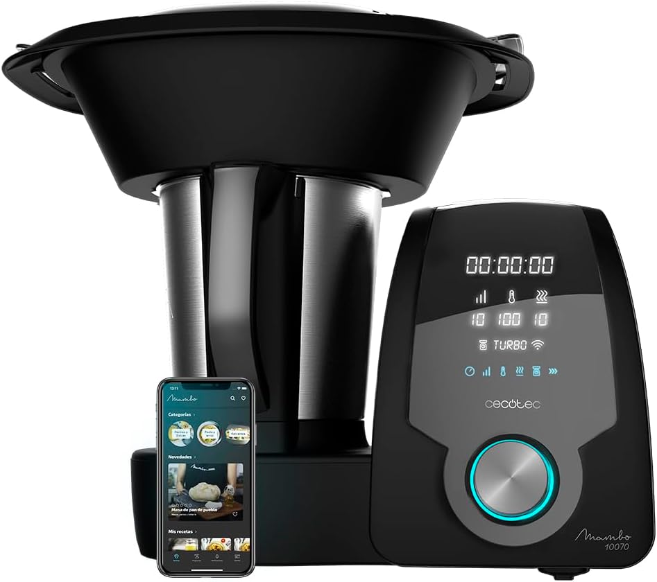 Robot de cuisine multifonction Cecotec Mambo 10070. 1700 W, APP, cuillère MamboMix, 30 fonctions, balance intégrée, pichet en acier inoxydable de 3,3 L, passe au lave-vaisselle