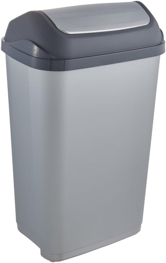 Keeper Poubelle avec Couvercle Basculant, 50 L, Swantje, Argent