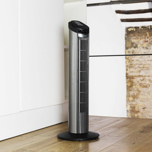 Ventilateur tour numérique Cecotec avec minuterie et télécommande EnergySilence 890 Skyline. 50 W, 30'' (76cm) de hauteur, Oscillation, Moteur en cuivre, 3 vitesses, 3 modes, Noir