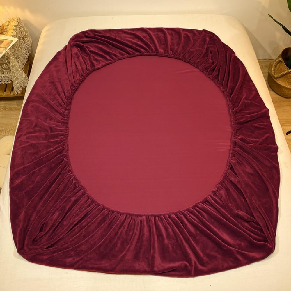 Drap-housse polaire 180 x 200 cm, bonnet 30 cm, rouge et hiver,...