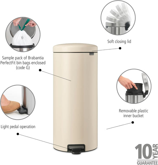 Brabantia - Poubelle à pédale NewIcon 30 L - Grande poubelle pour...