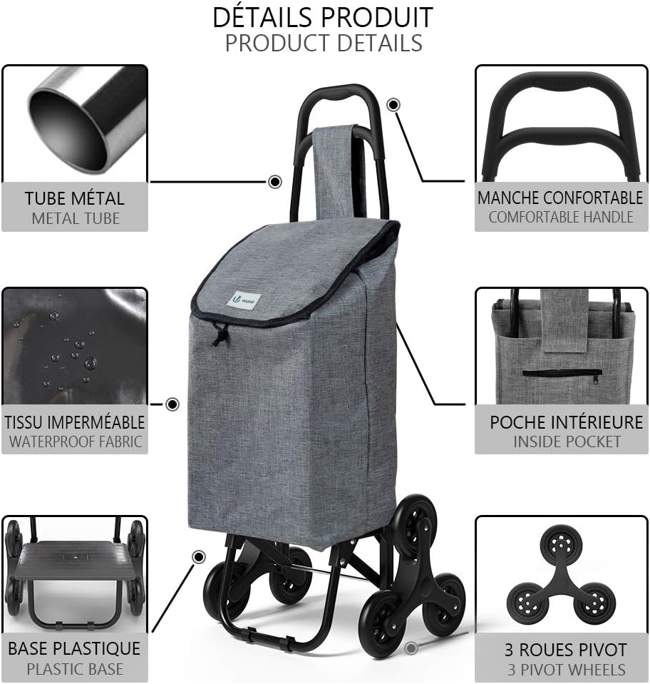 VOUNOT Caddie à 6 Roues pour Monter Les Escaliers, Caddie Pliable,...