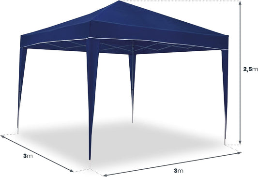 Tente Pliante 3x3 m Bleu Classique - Résistante à l'Eau - Comprend...