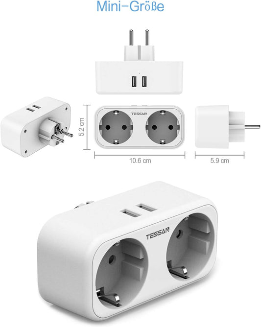 TESSAN Ladrón Prises USB, Prise USB Multiple 4 en 1 avec Double USB...