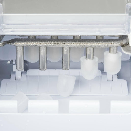 Machine à glaçons H.Koenig KB14, puissance 120 W, 12 kg par jour, cycle de production 10/13 min, 2 tailles de cubes, capacité du bac à eau 2,1 L, écran LCD, acier inoxydable, gris