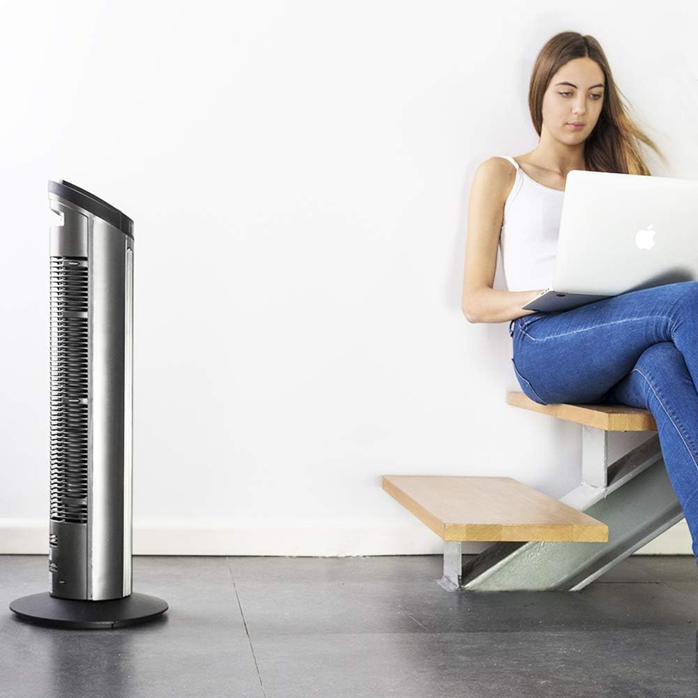 Ventilateur tour numérique Cecotec avec minuterie et télécommande EnergySilence 890 Skyline. 50 W, 30'' (76cm) de hauteur, Oscillation, Moteur en cuivre, 3 vitesses, 3 modes, Noir