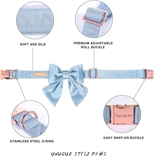 Collier de chien bleu en soie avec pattes de style Unique, nœud...