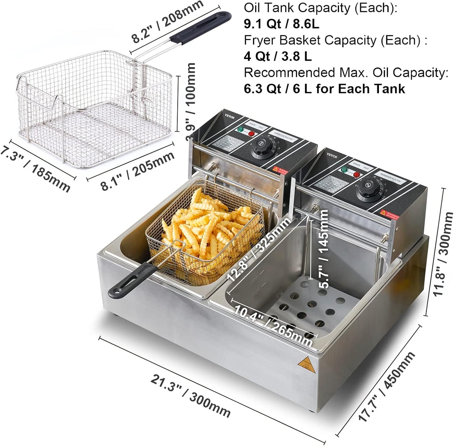 VEVOR Friteuse électrique commerciale 2 réservoirs 12 L 5000 W...