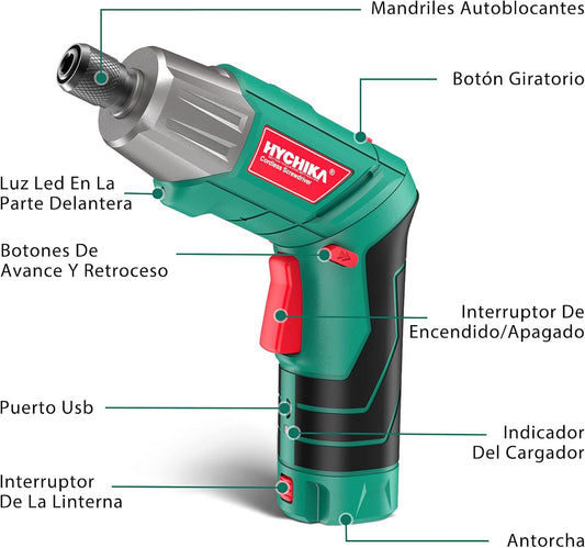 Tournevis électrique, perceuse visseuse HYCHIKA 3,6 V batterie 2,0 Ah...