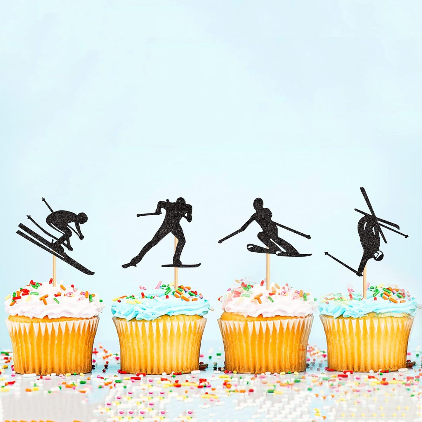 Pack de 28 toppers de cupcakes de ski, toppers de cupcakes de ski, toppers de gâteaux de ski, décorations de fête à thème de ski, décorations de fête sportive