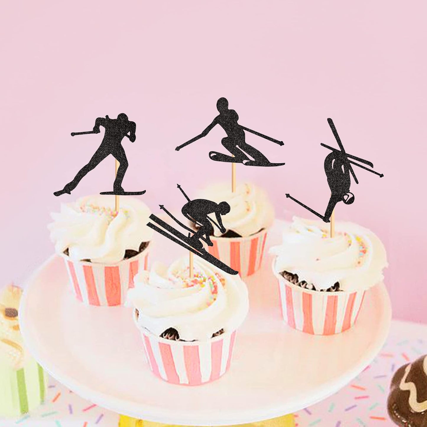 Pack de 28 toppers de cupcakes de ski, toppers de cupcakes de ski, toppers de gâteaux de ski, décorations de fête à thème de ski, décorations de fête sportive