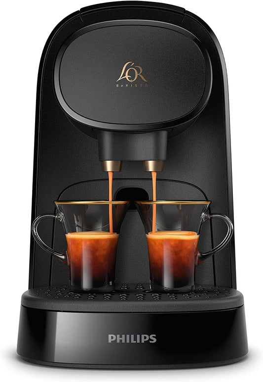 Philips L'Or Barista Original - Cafetière expresso à capsules, 19 bars de pression, pour capsule simple et double, double sortie pour 1 ou 2 tasses, kit de dégustation inclus, noir (LM8012/60)