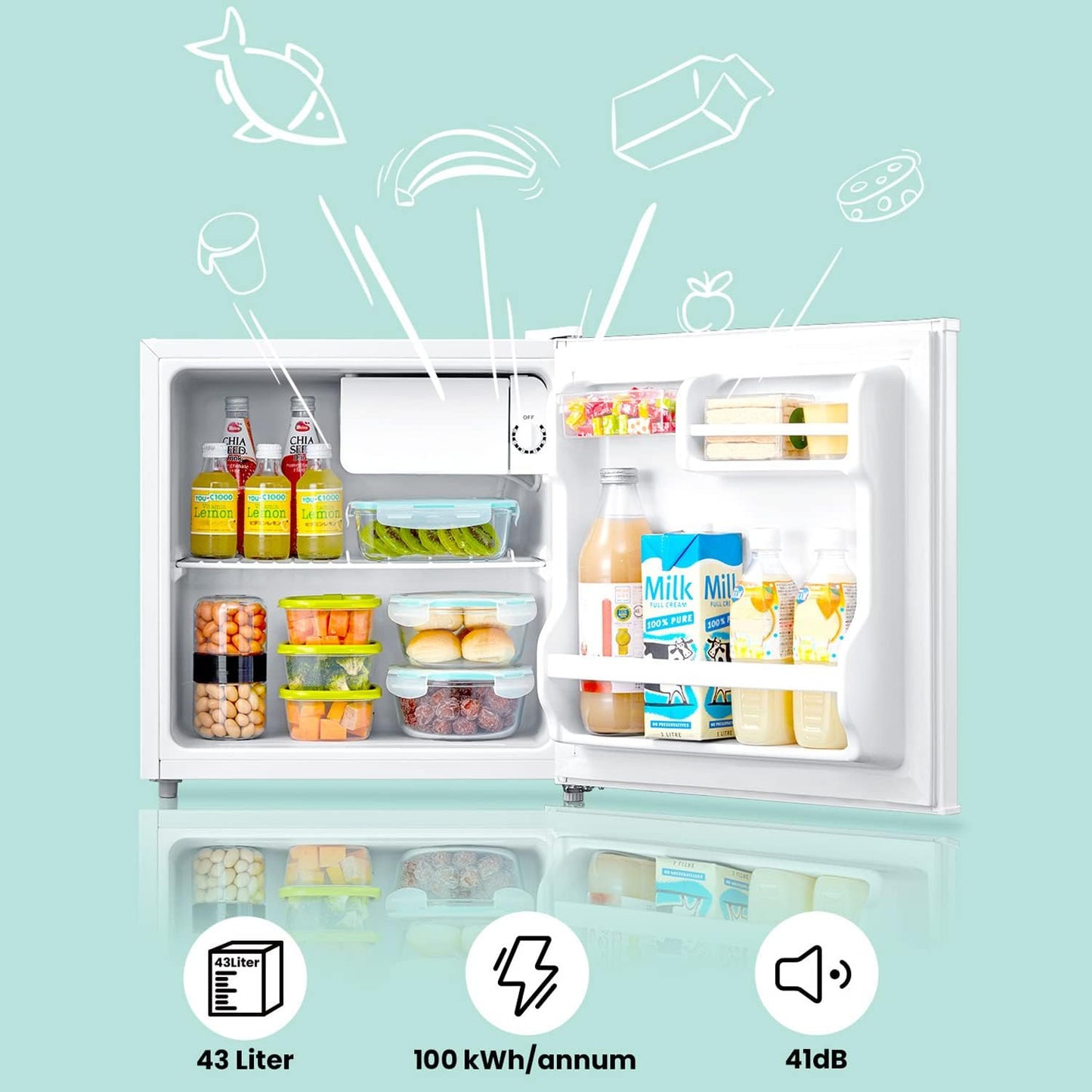 COMFEE' RCD50WH1(E) Réfrigérateur de bureau à une porte de 43 L pour...