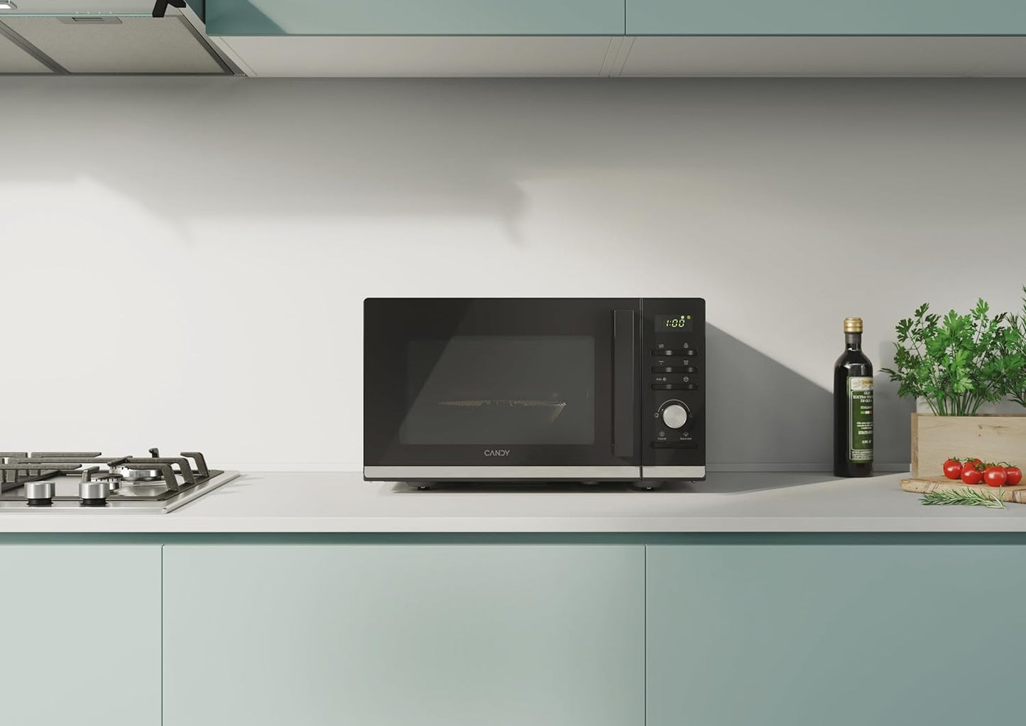 Candy Moderna CMGA23TNDB, Micro-ondes avec Grill, 23 L, 1400 W, 6 niveaux de puissance, Numérique, 8 fonctions, Verrouillage de sécurité, Plaque 27 cm, Grille, Autonettoyant, App hOn, Noir