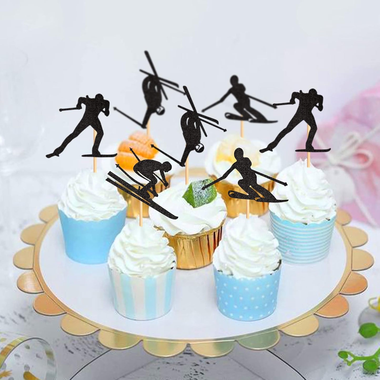 Pack de 28 toppers de cupcakes de ski, toppers de cupcakes de ski, toppers de gâteaux de ski, décorations de fête à thème de ski, décorations de fête sportive