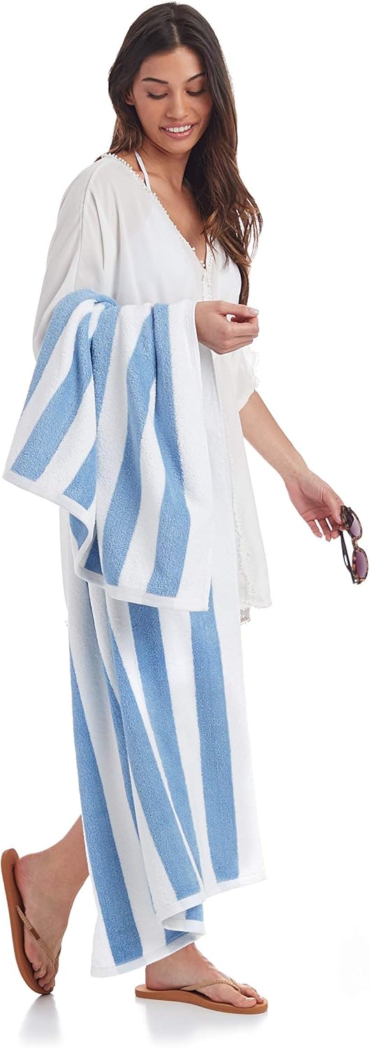 Amazon Basics Cabana Stripe Serviette de Plage, Bleu Clair, Lot de 1,...