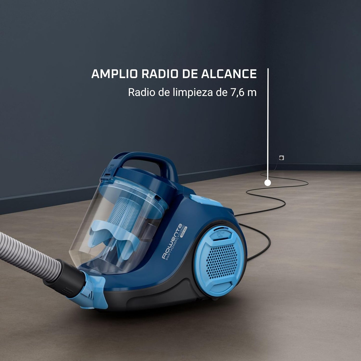 Rowenta Swift Power RO2981 Total Care, aspirateur sans sac, système cyclonique, réservoir 1,5 L, brosse parquet, buse 2 en 1 pour rainures, tissus d'ameublement et poils d'animaux, 77 dB, multicolore