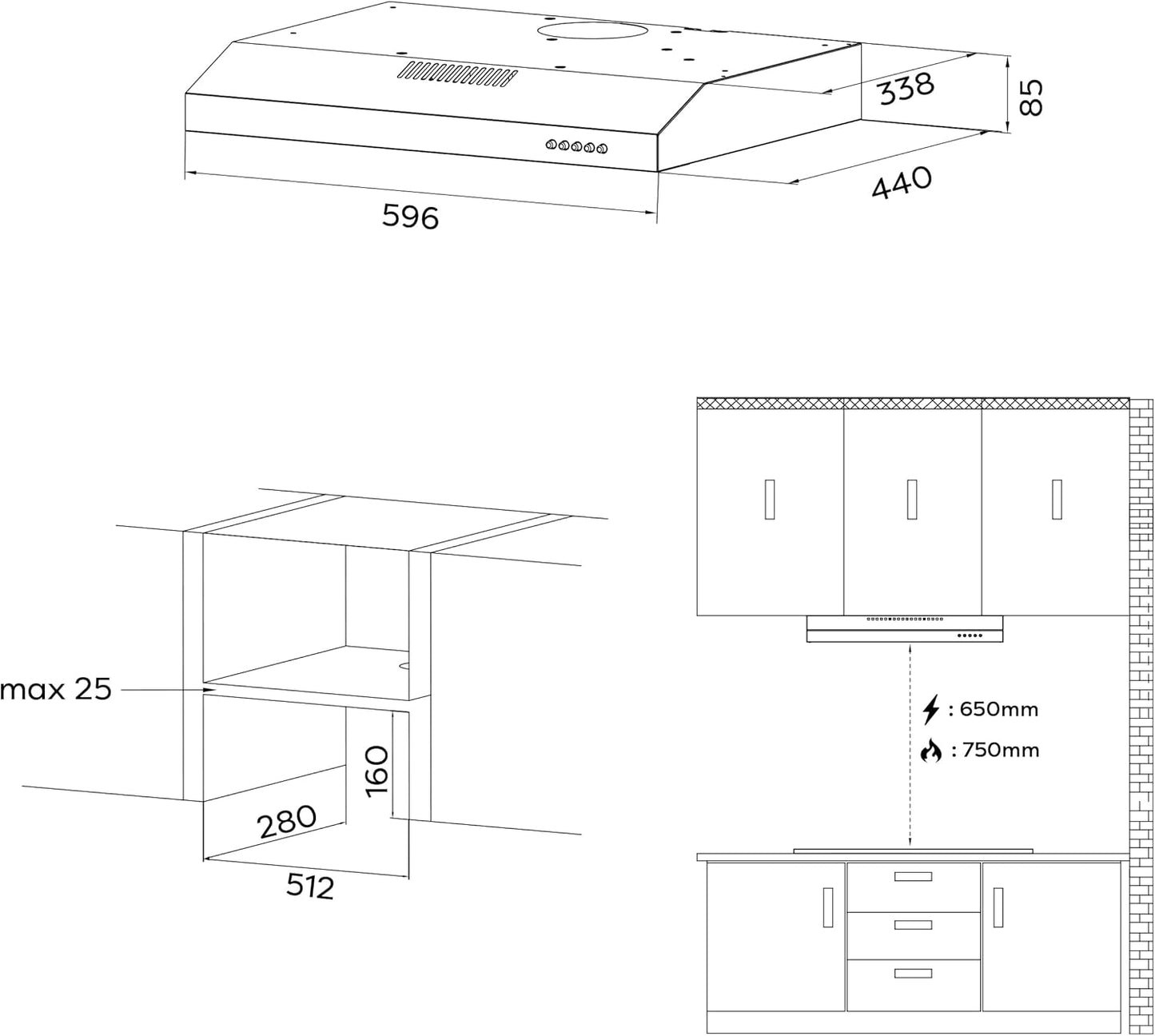 CIARRA CBCB6903D Hotte aspirante 60 cm Cuisine Classe A+ Hotte...