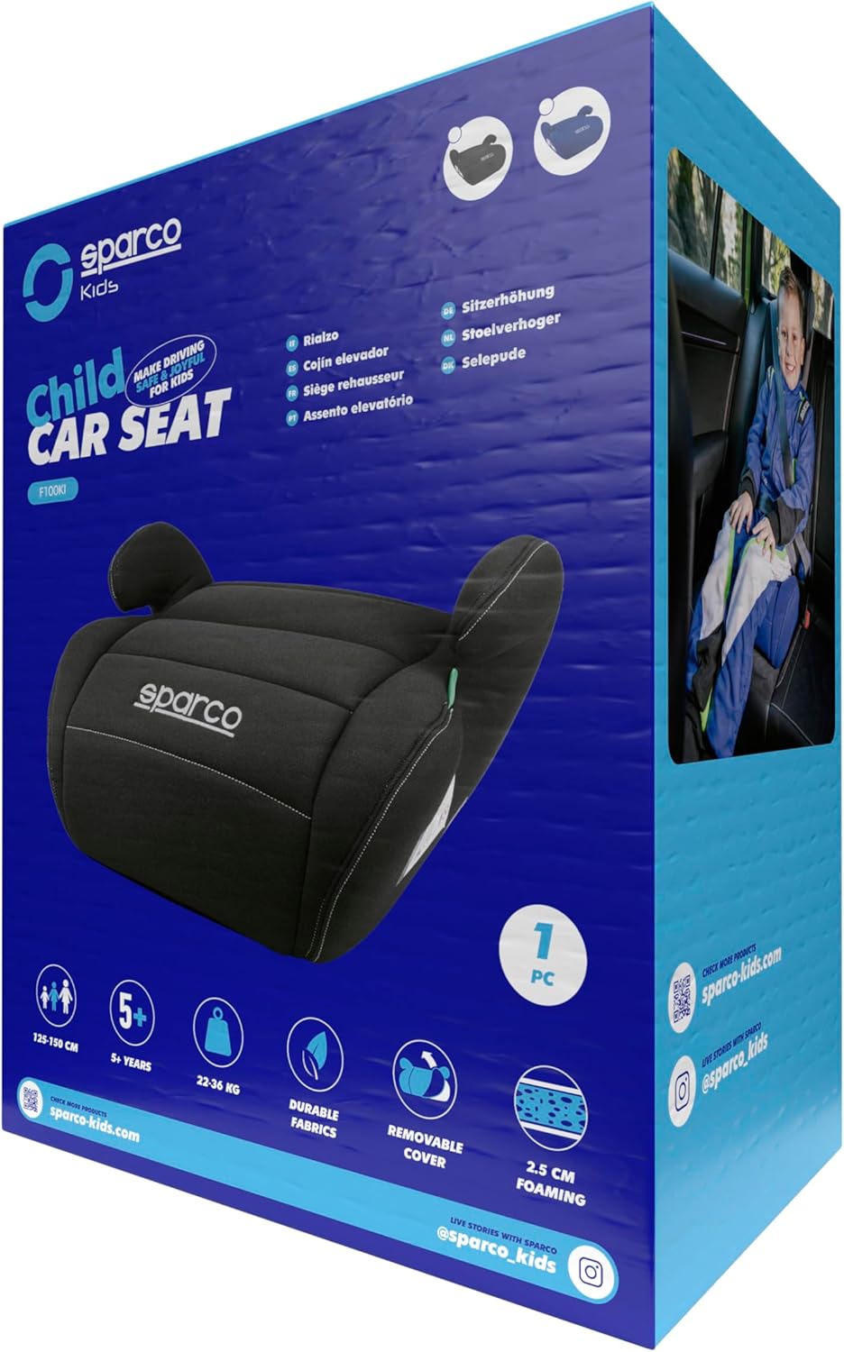 Rehausseur de siège auto pour enfant Sparco Blue i-Size pour garçons...