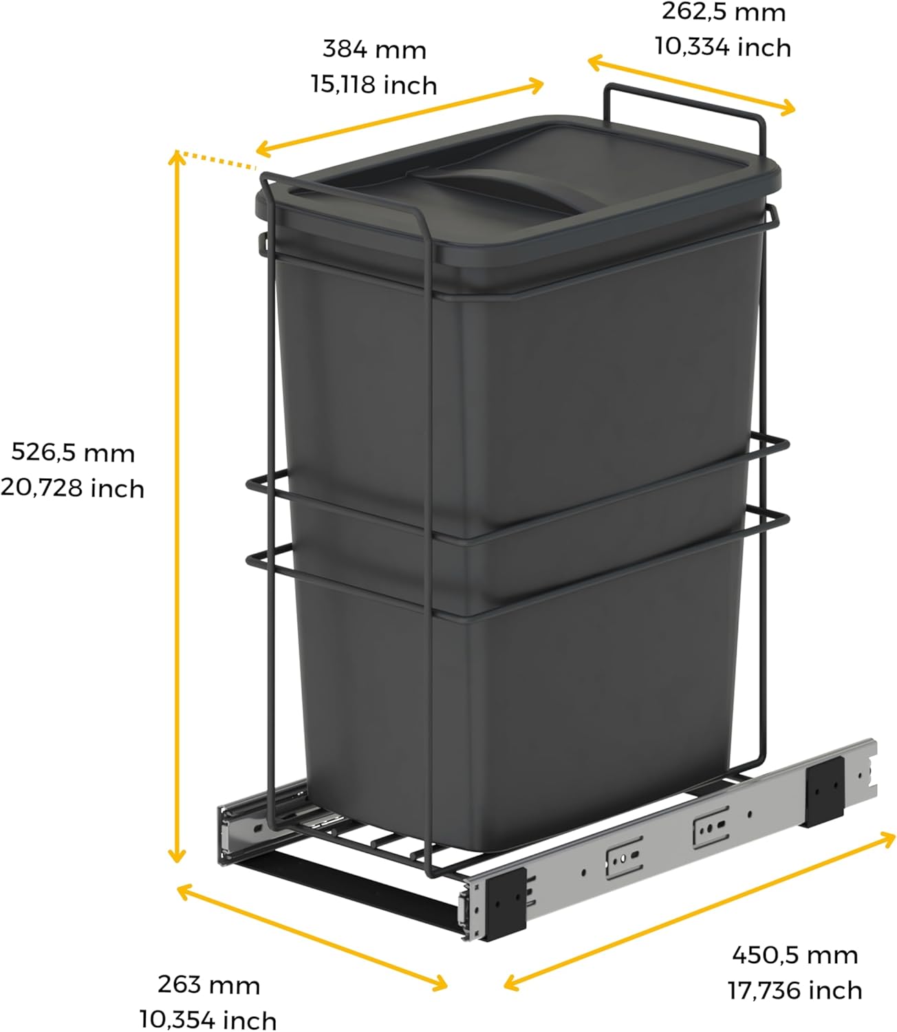 EMUCA - Conteneur de recyclage meuble de cuisine, 35 L, fixation par...