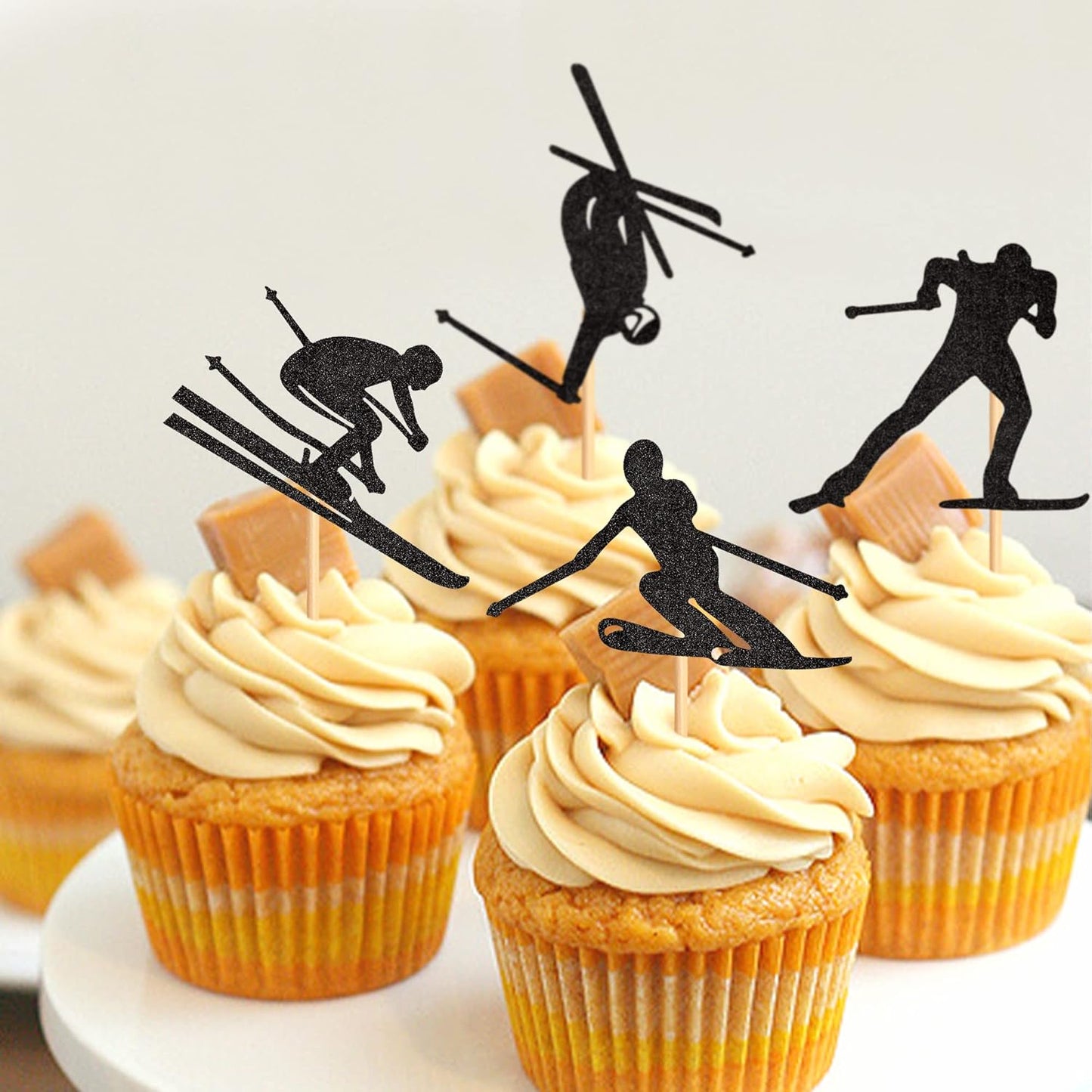 Pack de 28 toppers de cupcakes de ski, toppers de cupcakes de ski, toppers de gâteaux de ski, décorations de fête à thème de ski, décorations de fête sportive