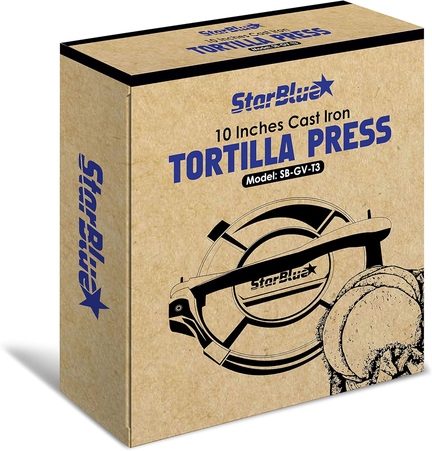 StarBlue - Presse à tortillas en fer, diamètre 25 cm, 100 morceaux de...