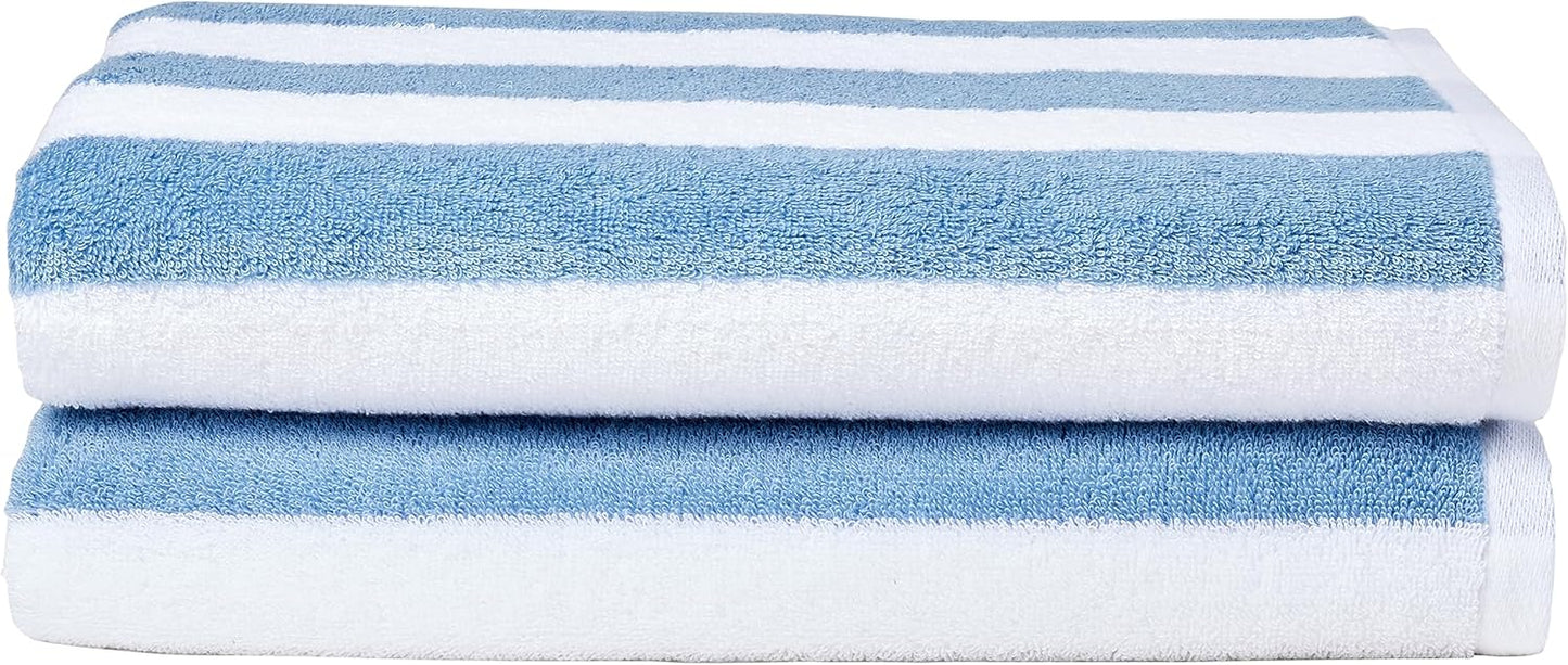 Amazon Basics Cabana Stripe Serviette de Plage, Bleu Clair, Lot de 1,...