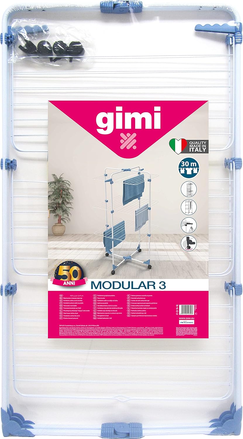 Gimi Corde à Linge Modulaire 3 Tours, Acier, Longueur 30 m, Blanc, 71...