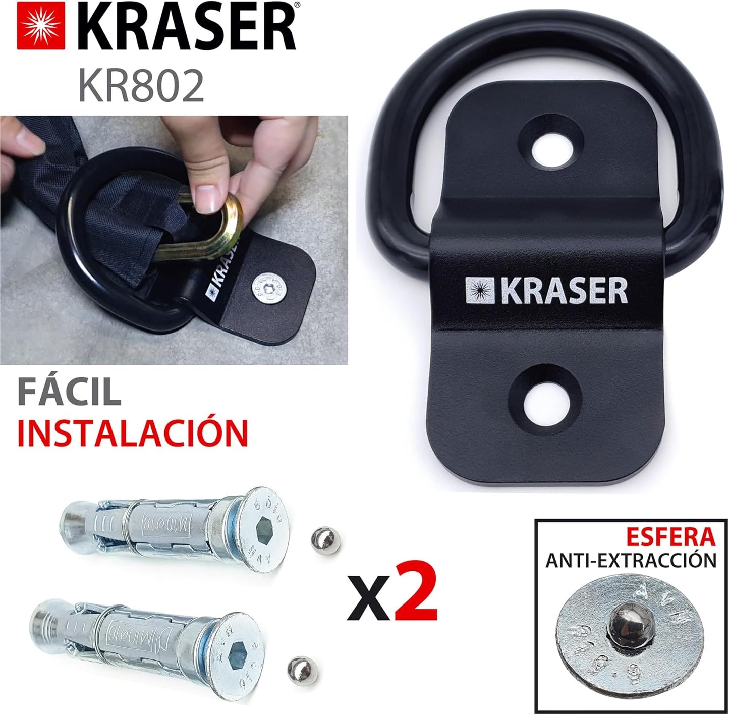 KRASER KR802 Ancrage de sol pour moto, fixation murale antivol,...