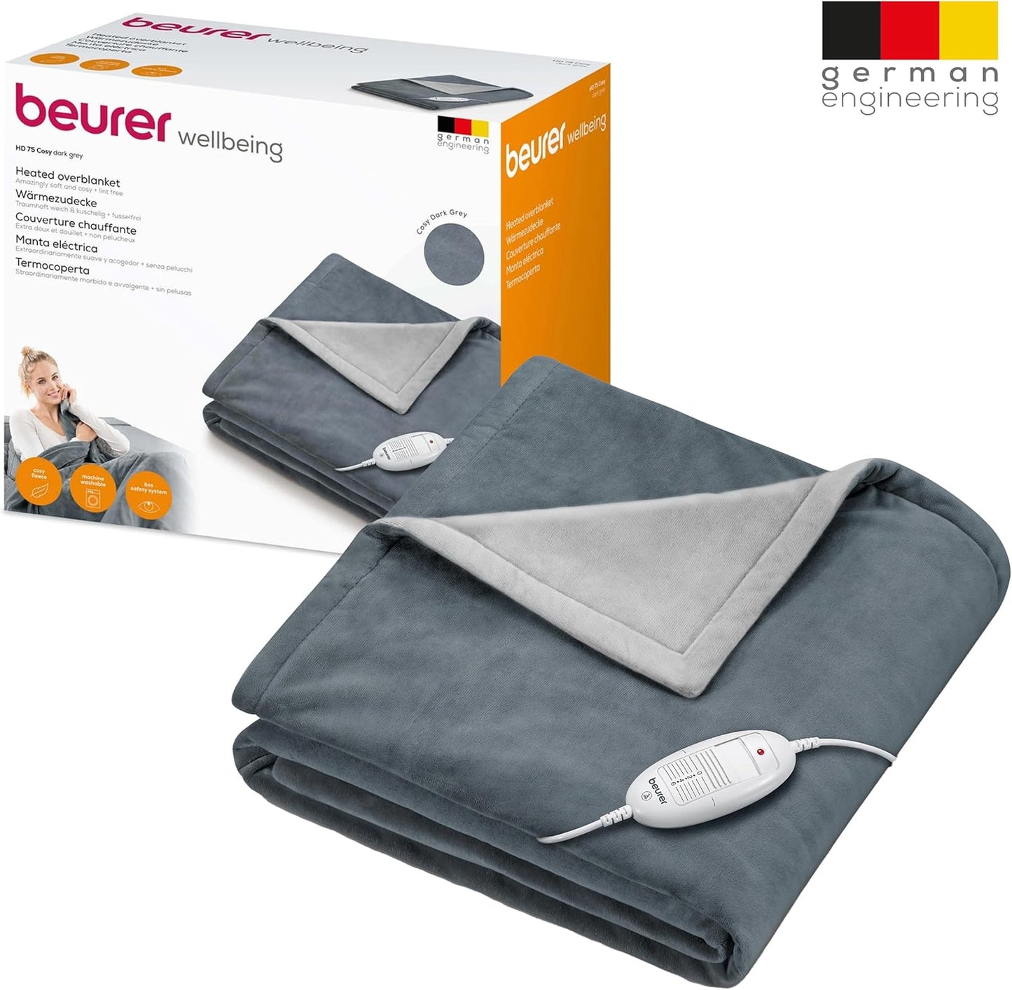 Beurer HD 75 Couverture Électrique Gris Foncé, Couverture Chauffante...