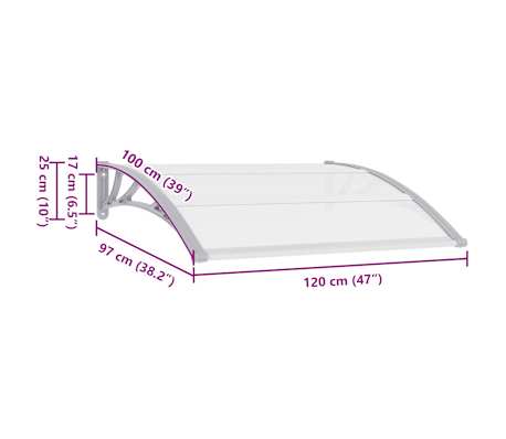 vidaXL Marquesina para puerta PC 120x100 cm