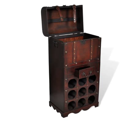 vidaXL Botellero de madera para 9 botellas baúl con cajón
