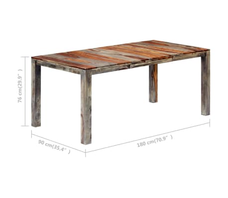vidaXL Mesa de comedor de madera maciza de sheesham gris 180x90x76 cm