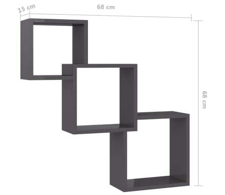 vidaXL Estante pared de cubo contrachapada negro brillo 68x15x68 cm