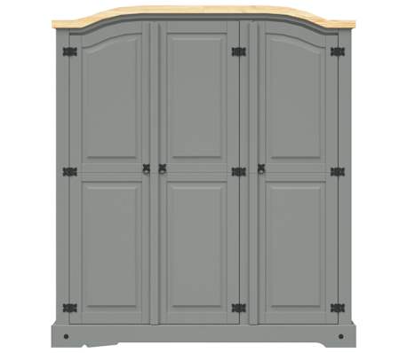 vidaXL Armario madera de pino Mexicano estilo Corona gris 3 puertas