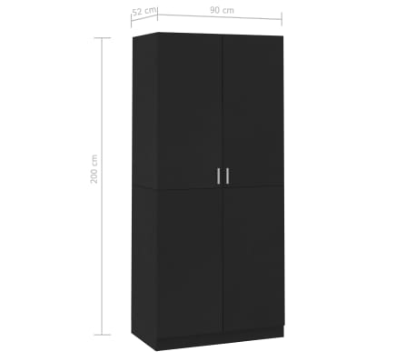 vidaXL Armario de madera contrachapada negro 90x52x200 cm