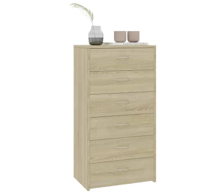 vidaXL Aparador 6 cajones contrachapada color roble Sonoma 50x34x96 cm