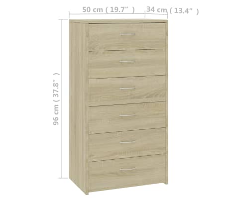 vidaXL Aparador 6 cajones contrachapada color roble Sonoma 50x34x96 cm
