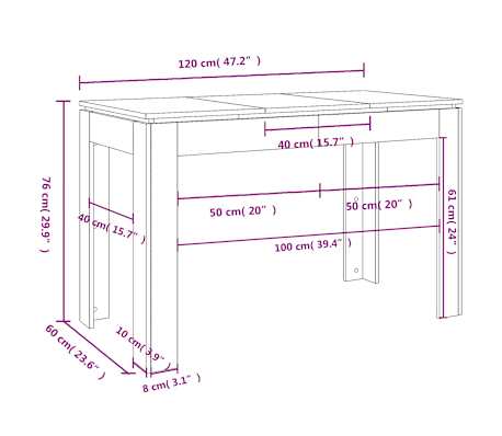 vidaXL Mesa de comedor de madera contrachapada blanco 120x60x76 cm