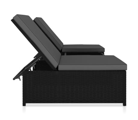 vidaXL Tumbonas con mesita 2 unidades ratán sintético negro