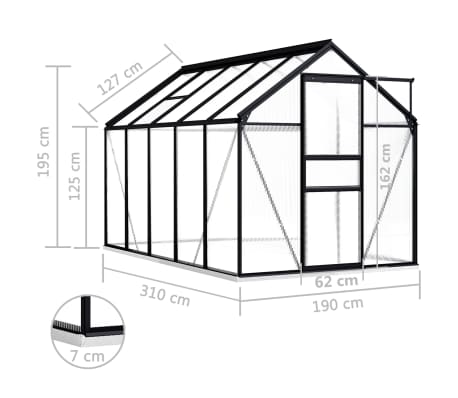 vidaXL Invernadero con estructura base aluminio gris antracita 5,89 m²