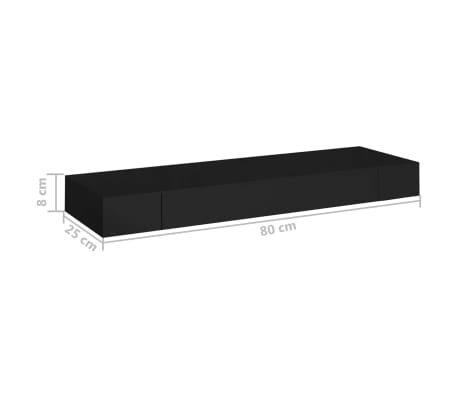 vidaXL Estante flotante de pared con cajón negro 80x25x8 cm