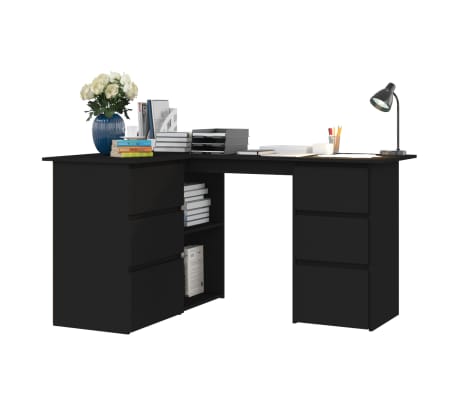 vidaXL Escritorio de esquina madera contrachapada negro 145x100x76 cm