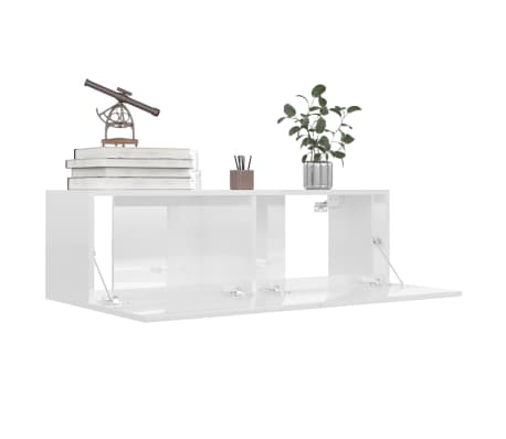 vidaXL Mueble TV madera contrachapada blanco brillante 100x30x30 cm